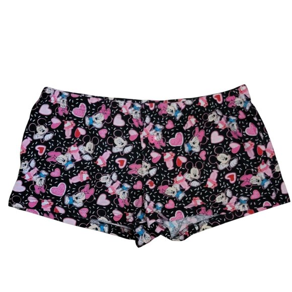 Disney Minnie Mickey‎ Mouse Pajama Shorts Womens Sz M Black Ice Cream Sundae PJs - Picture 1 of 4